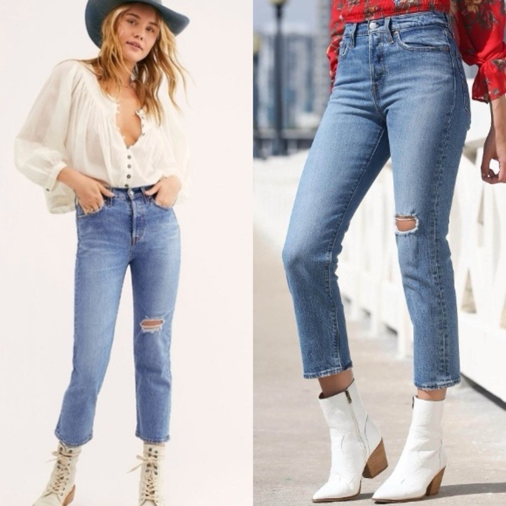 Levi’s x Free People Distressed Wedgie Straight Jeans in Jive Tone Size 27